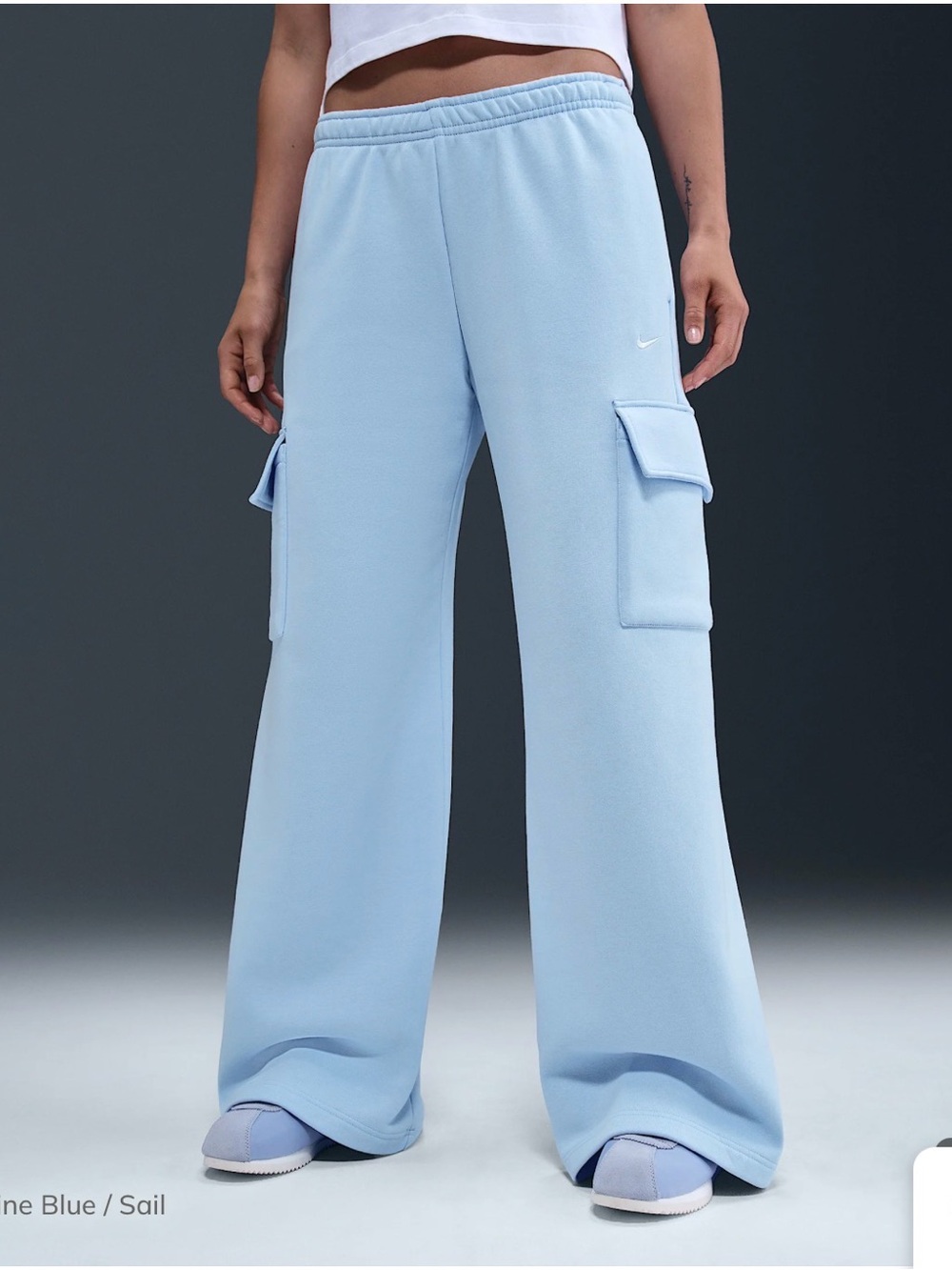 Light Blue Wide-Leg Cargo Sweatpants